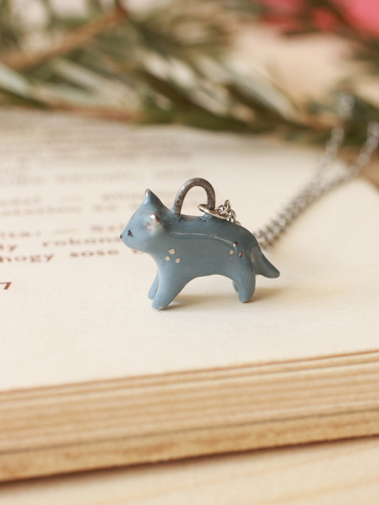 Grey cat necklace - silver details