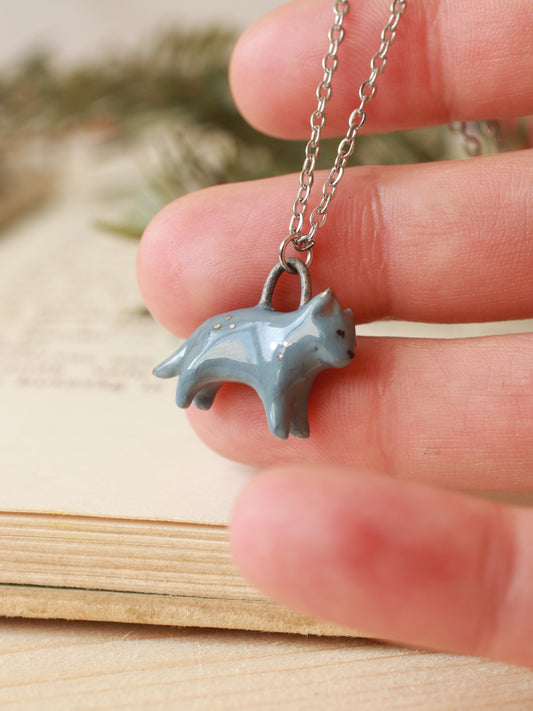 Grey cat necklace - silver details