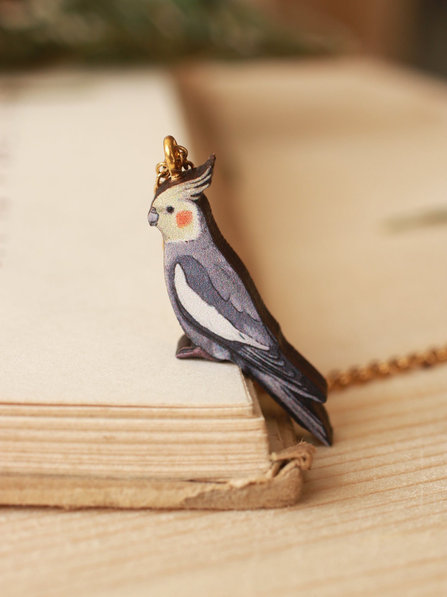 Cockatiel necklace - wooden parrot pendant