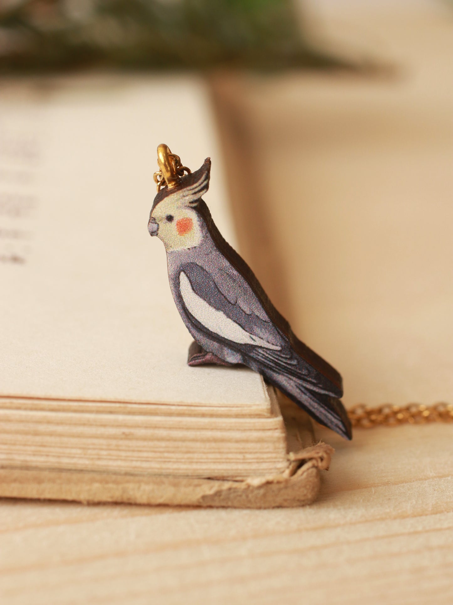 Cockatiel necklace - wooden parrot pendant