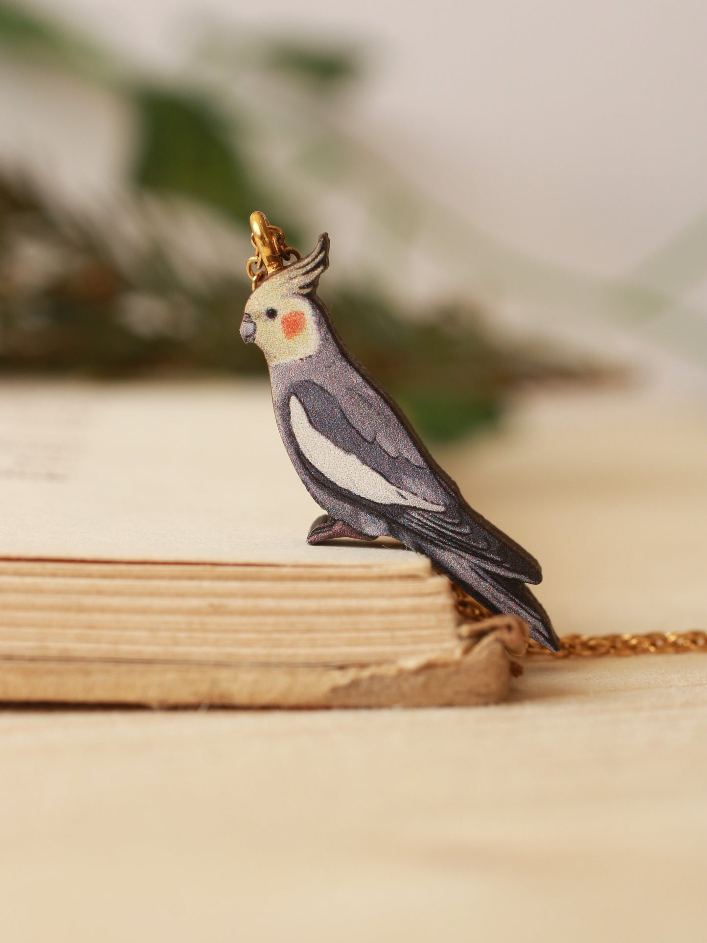 Cockatiel necklace - wooden parrot pendant