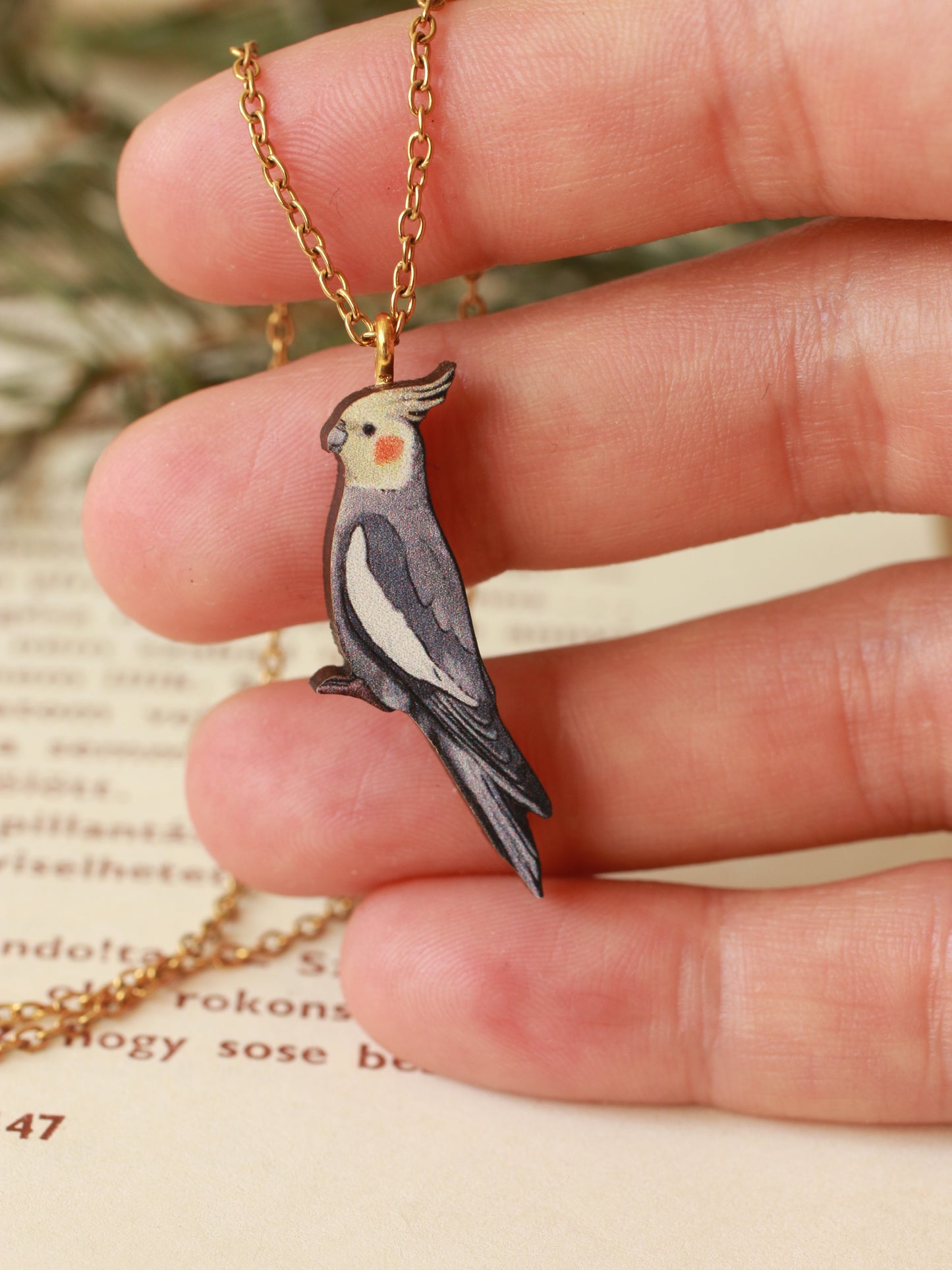 Cockatiel necklace - wooden parrot pendant