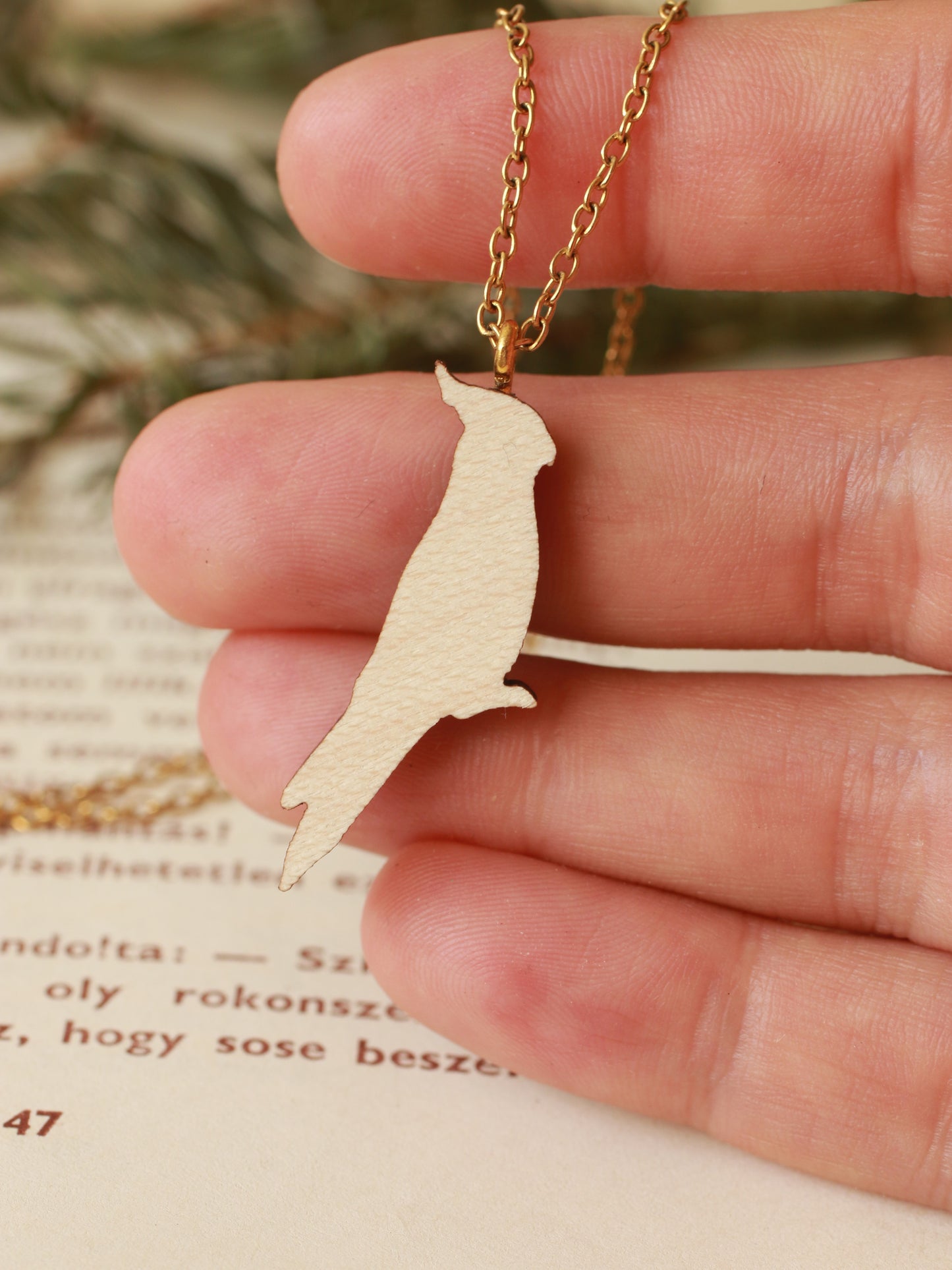 Cockatiel necklace - wooden parrot pendant