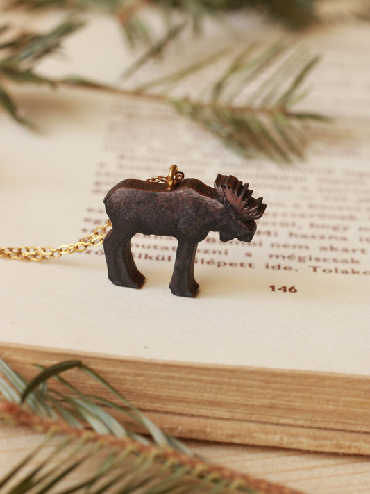 Moose necklace - wooden elk pendant