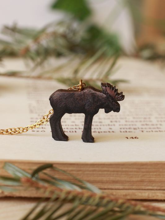 Moose necklace - wooden elk pendant