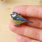 Blue tit pin - wooden bird pin