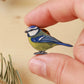 Blue tit pin - wooden bird pin