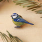 Blue tit pin - wooden bird pin