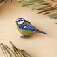 Blue tit pin - wooden bird pin