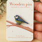 Blue tit pin - wooden bird pin