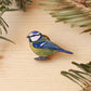 Blue tit pin - wooden bird pin