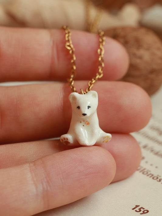 Bear necklace in a walnut box - gold details