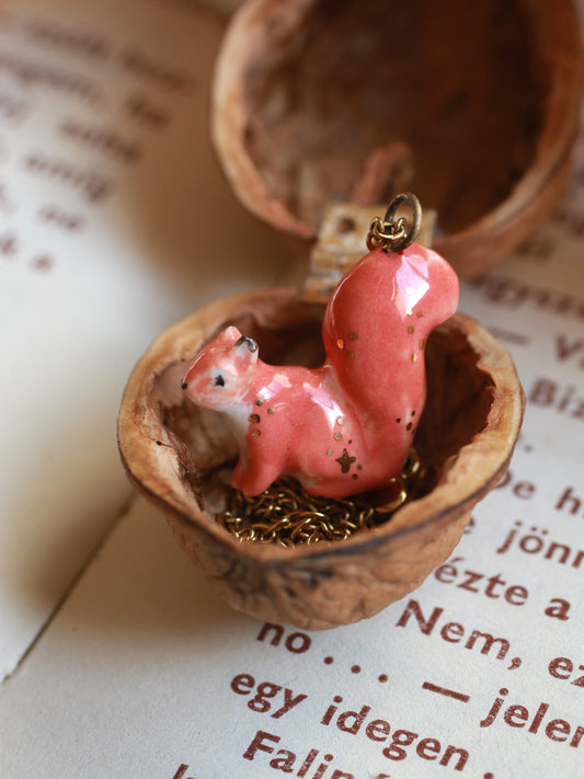 Squirrel necklace in a walnut box