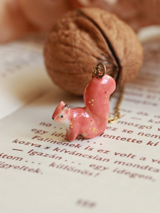 Squirrel necklace in a walnut box