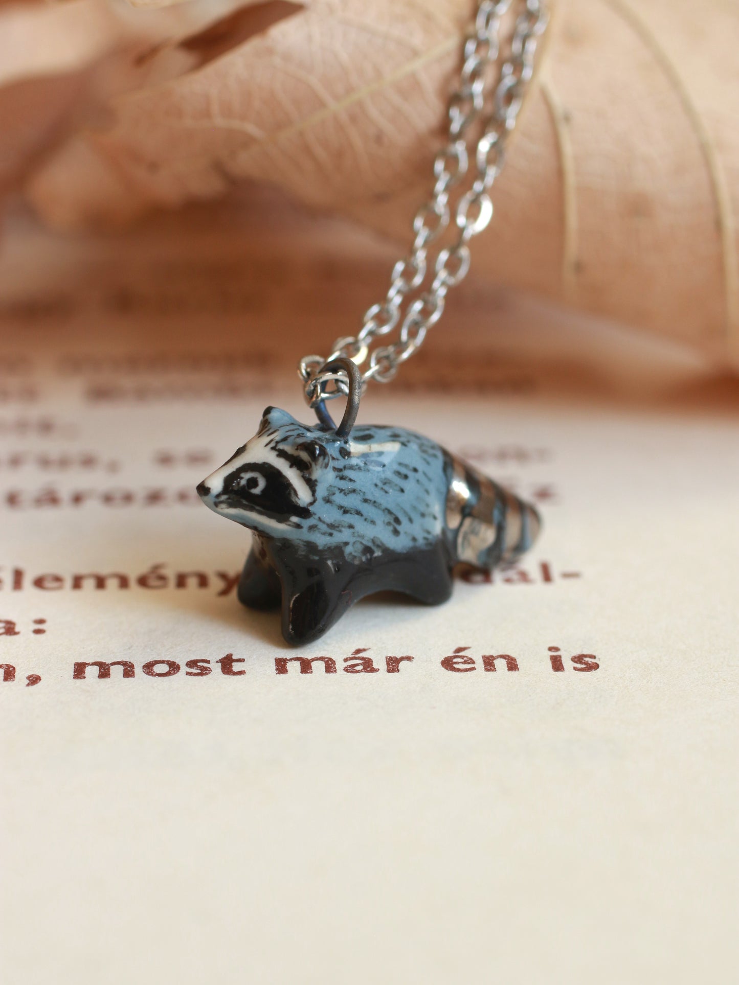 Raccoon necklace - silver details