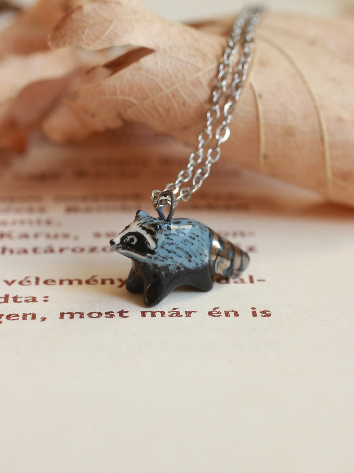 Raccoon necklace - silver details