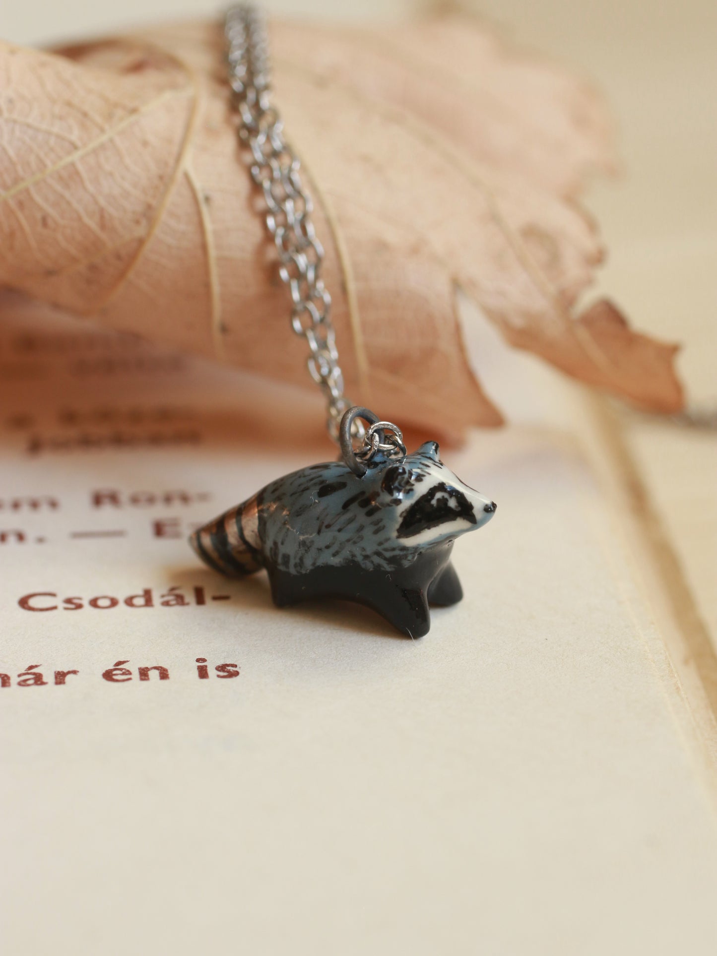 Raccoon necklace - silver details