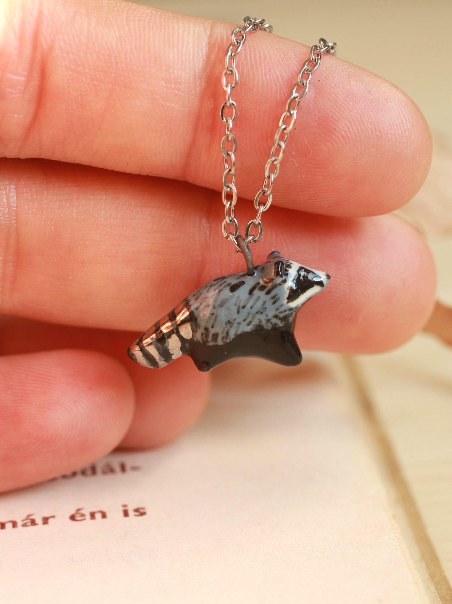 Raccoon necklace - silver details