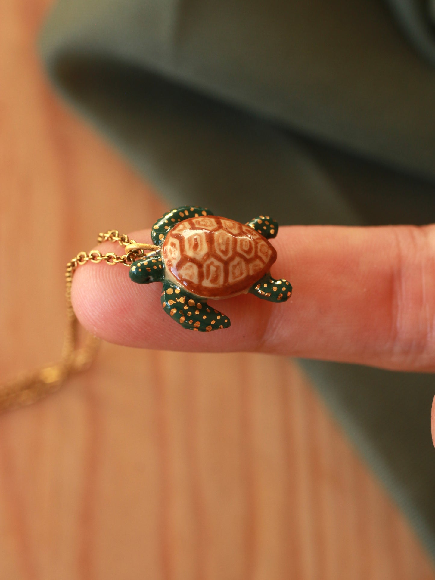 Dark green sea turtle necklace