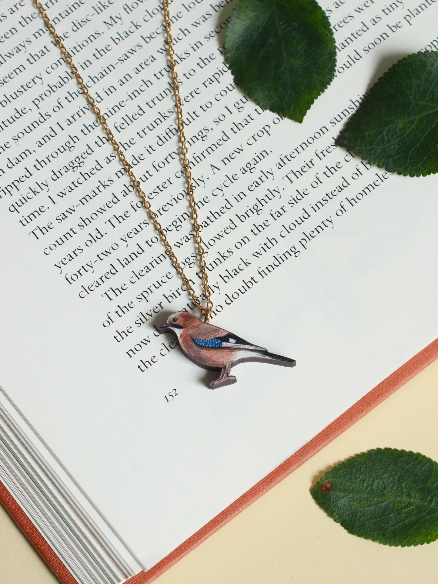 Jay necklace - wooden bird jewelry