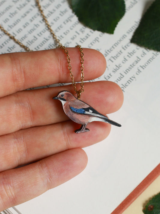 Jay necklace - wooden bird jewelry