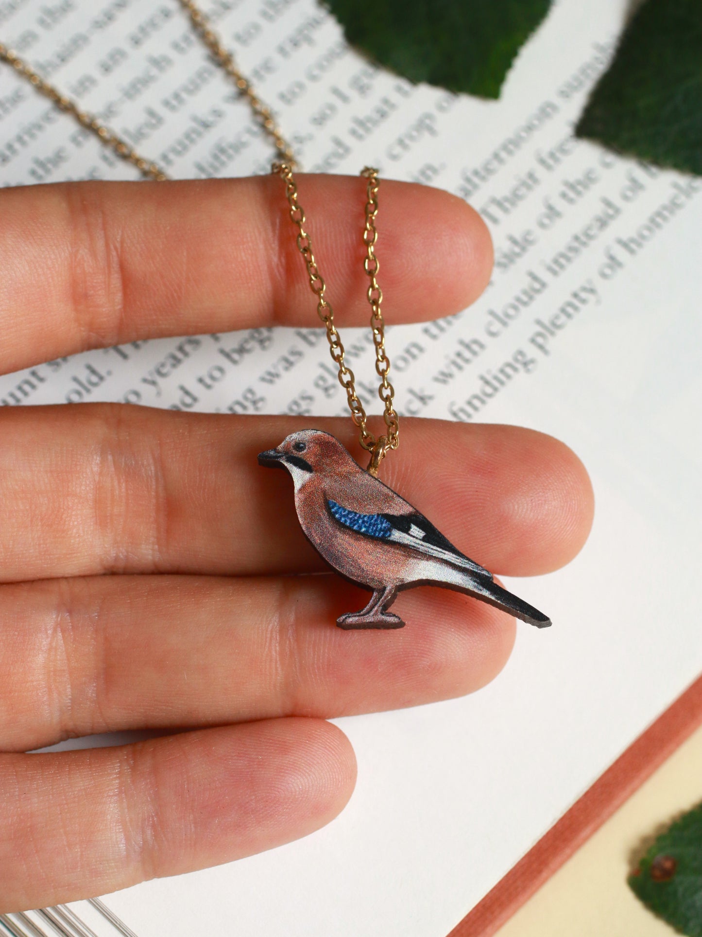 Jay necklace - wooden bird jewelry