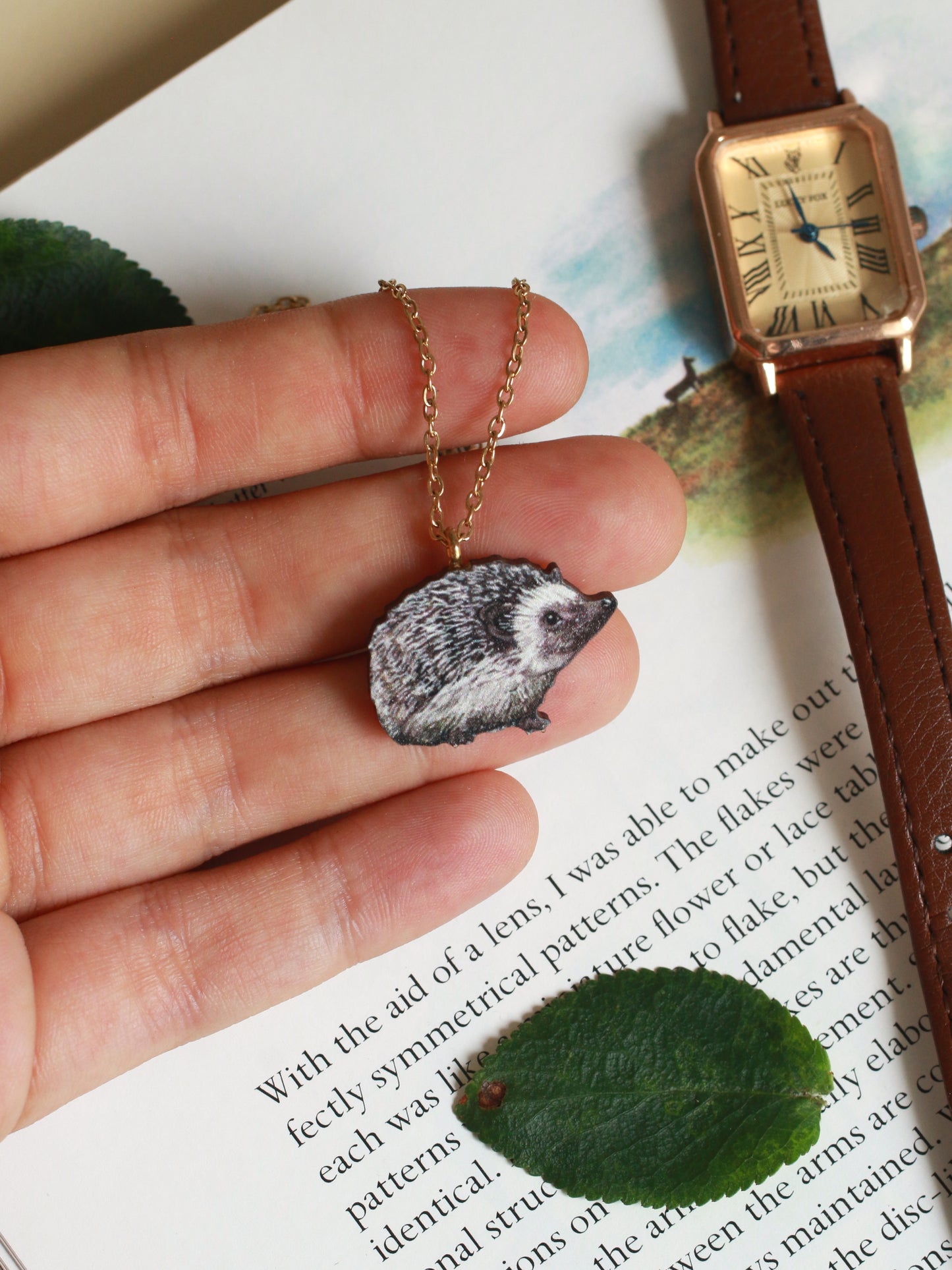 Hedgehog necklace - wooden pendant