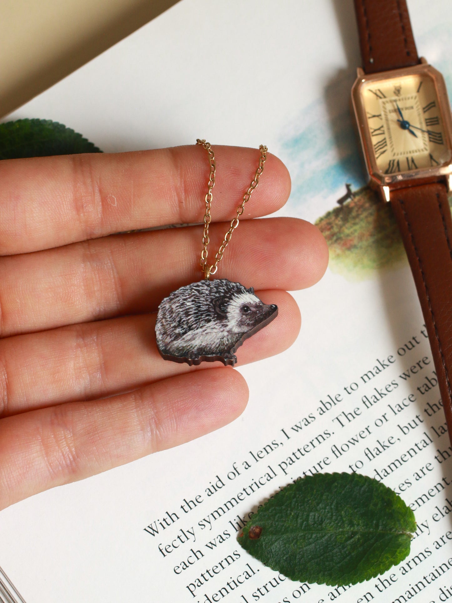 Hedgehog necklace - wooden pendant