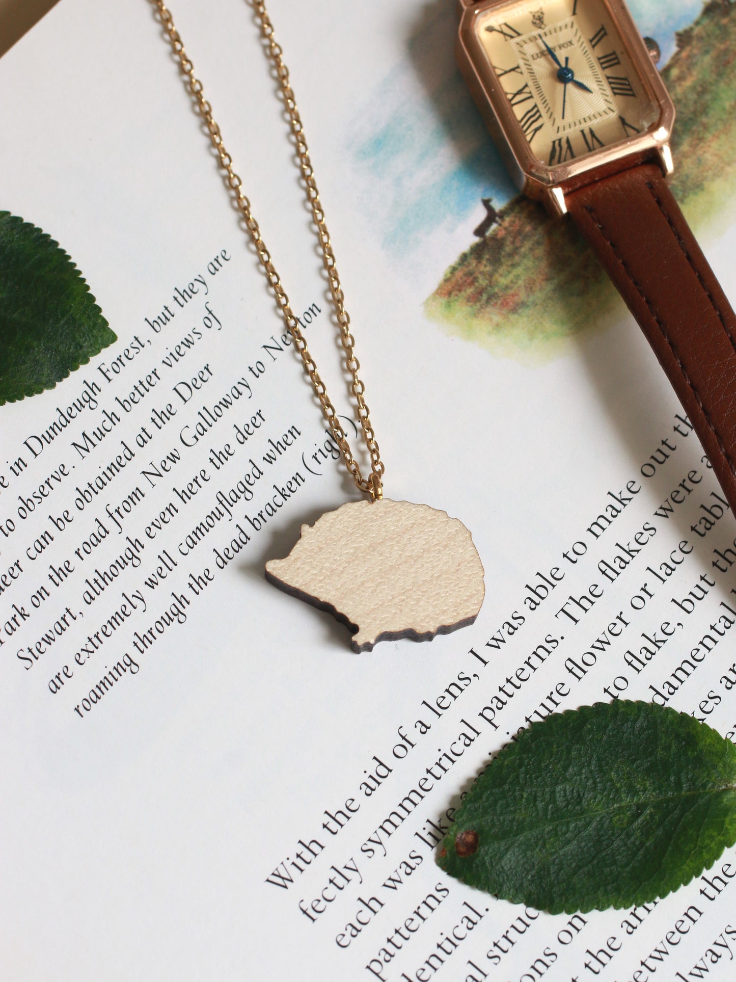 Hedgehog necklace - wooden pendant