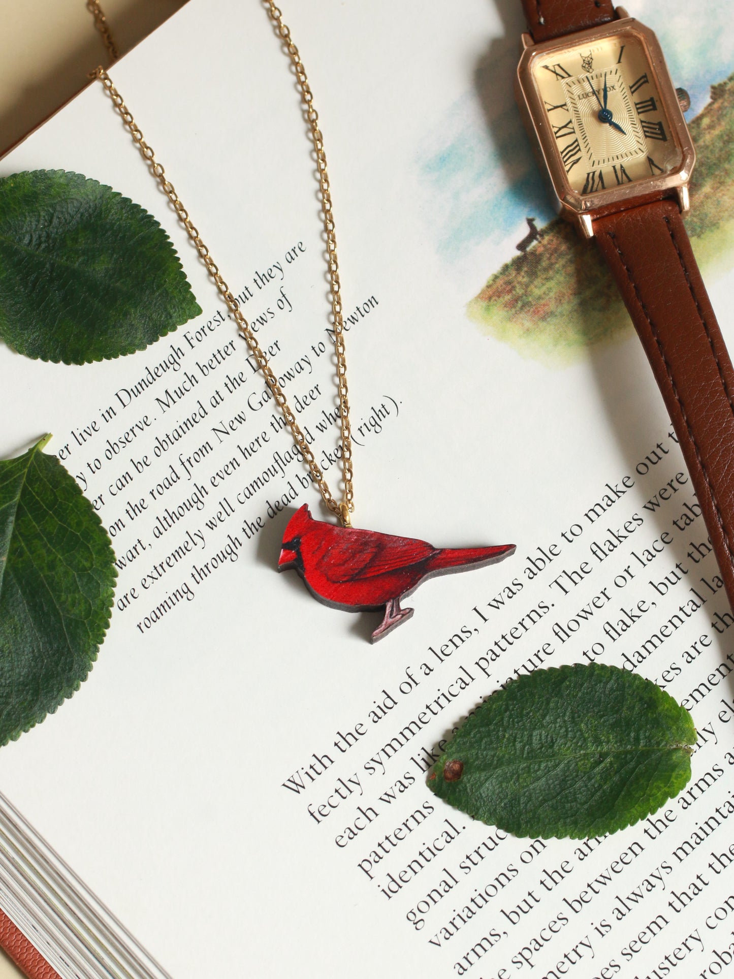 Red cardinal necklace - wooden bird jewelry