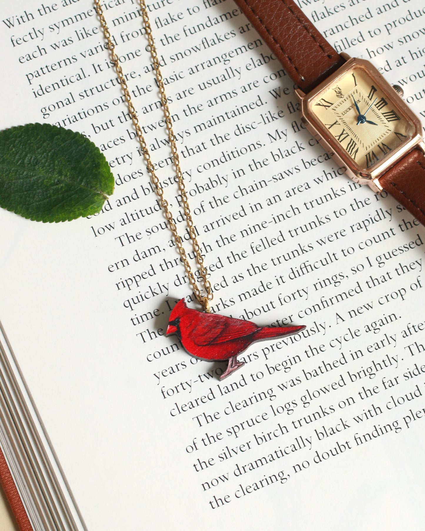 Red cardinal necklace - wooden bird jewelry