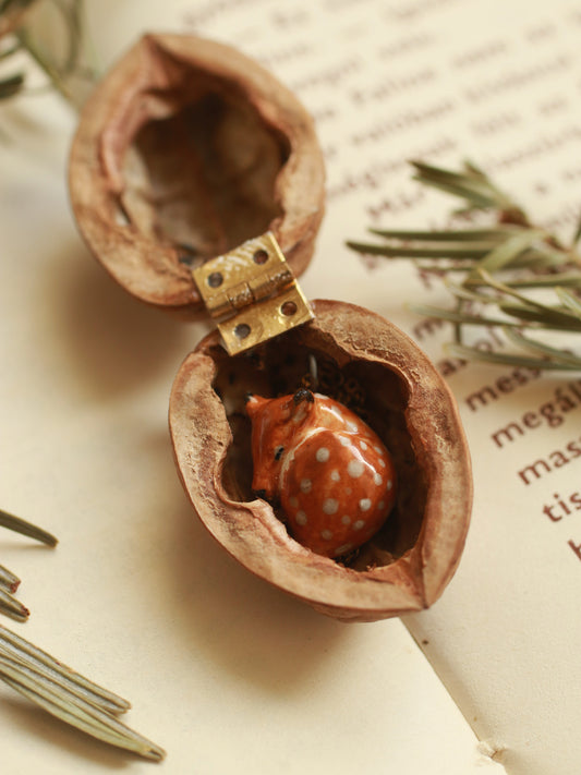 Reserved for Ben - Sleeping Fawn necklace in a walnut box