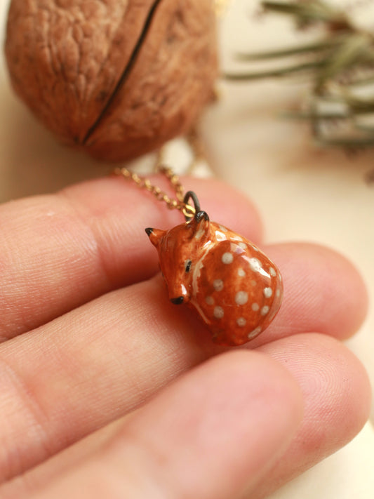 Reserved for Ben - Sleeping Fawn necklace in a walnut box