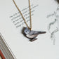 Crested tit necklace - wooden bird pendant