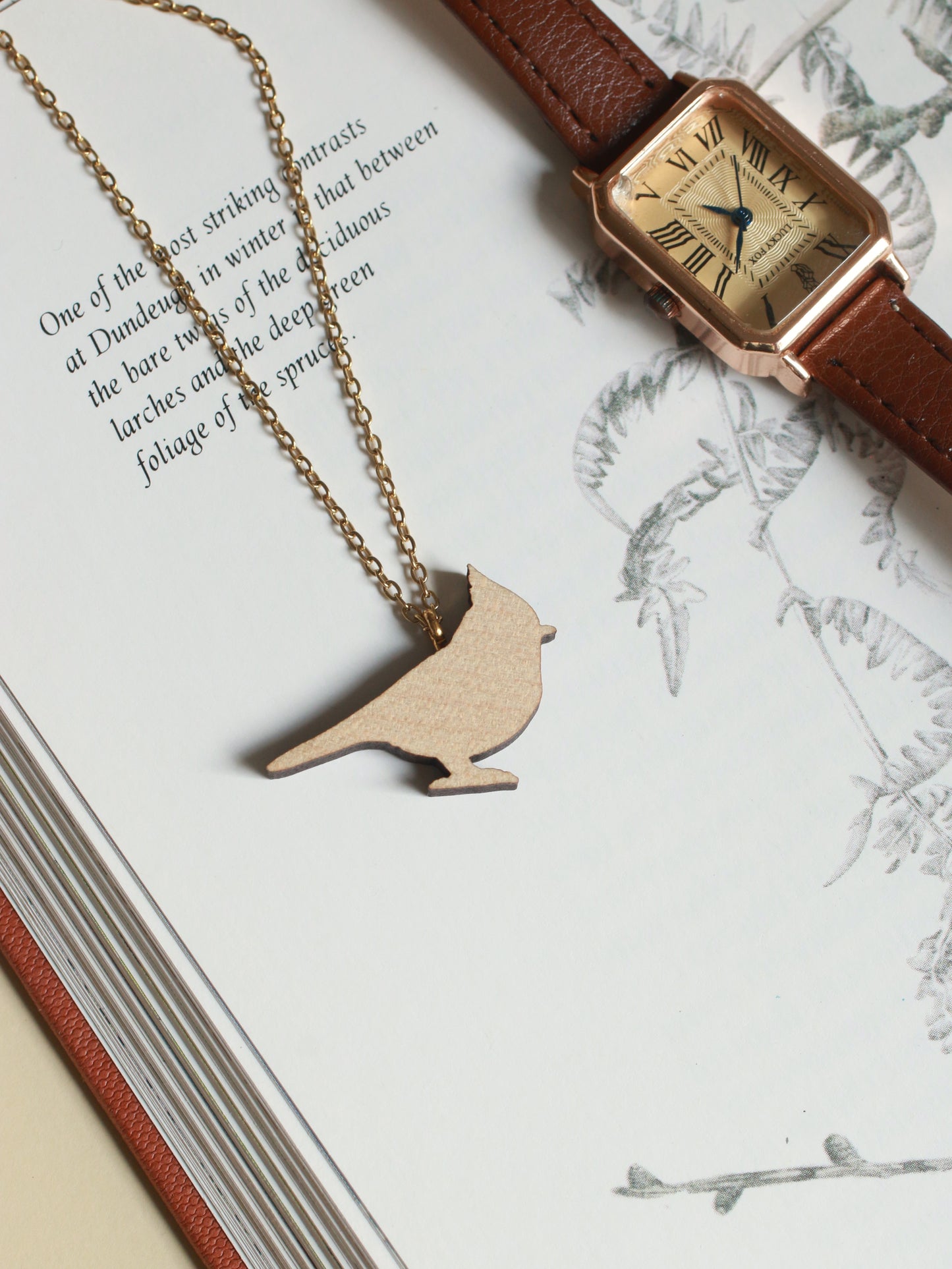 Crested tit necklace - wooden bird pendant