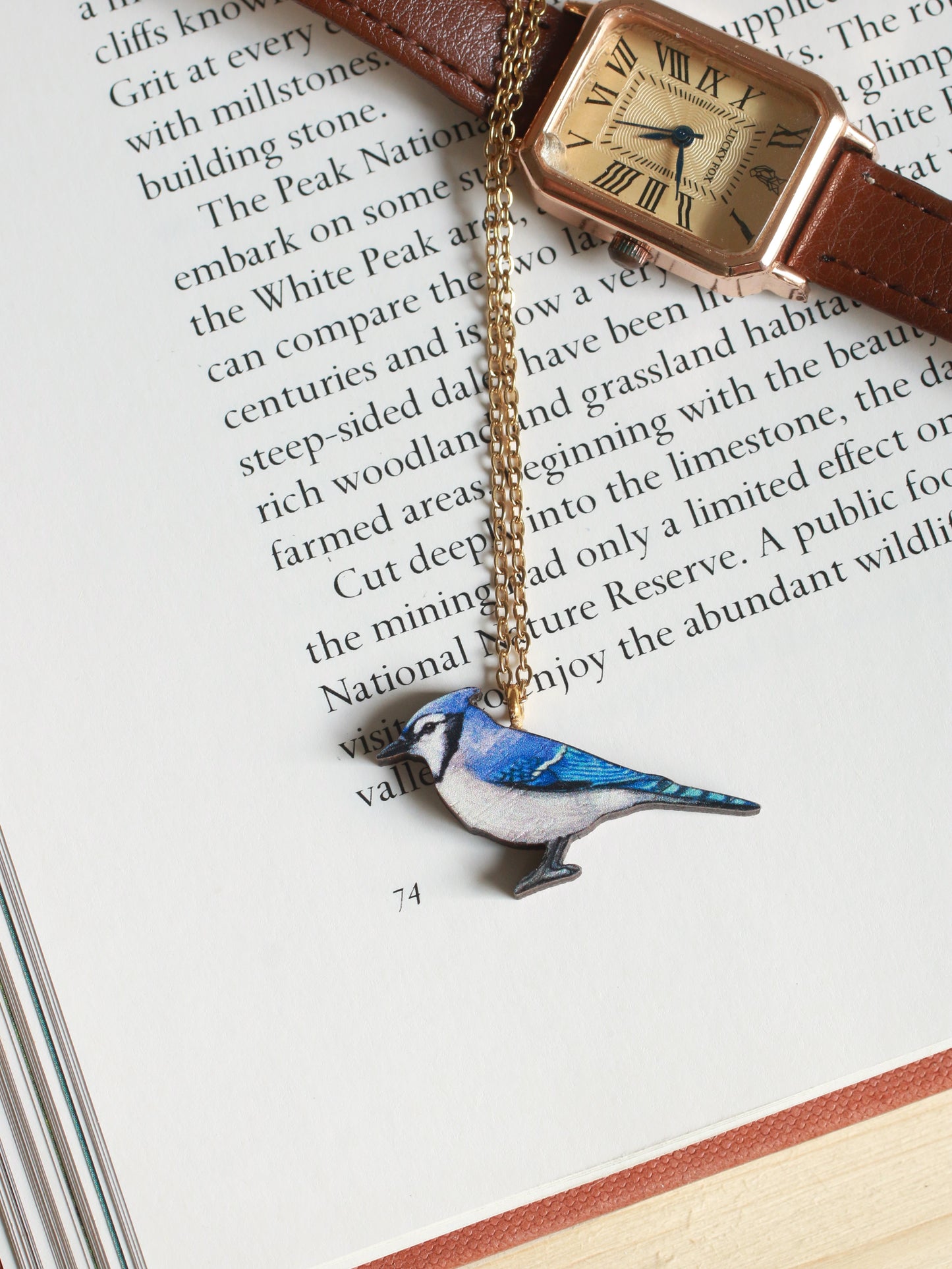 Blue jay necklace - wooden bird pendant