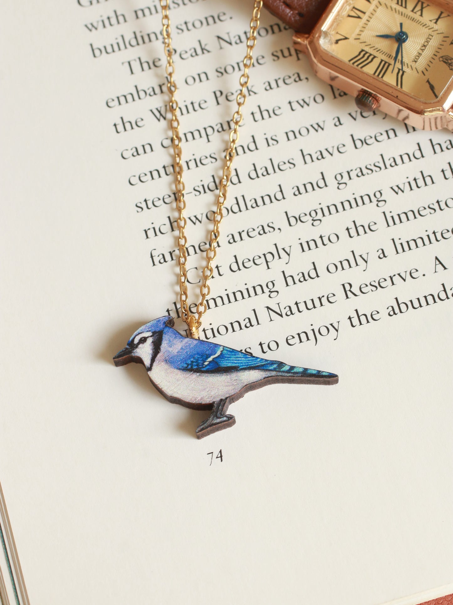 Blue jay necklace - wooden bird pendant