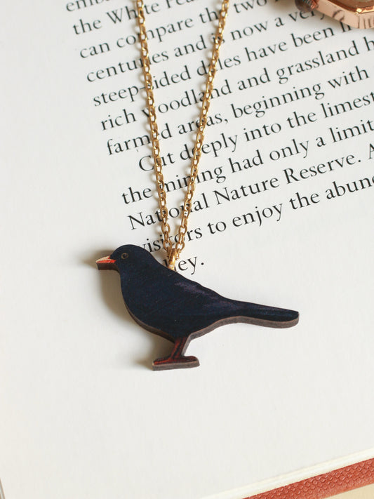 Black bird necklace - wooden bird pendant