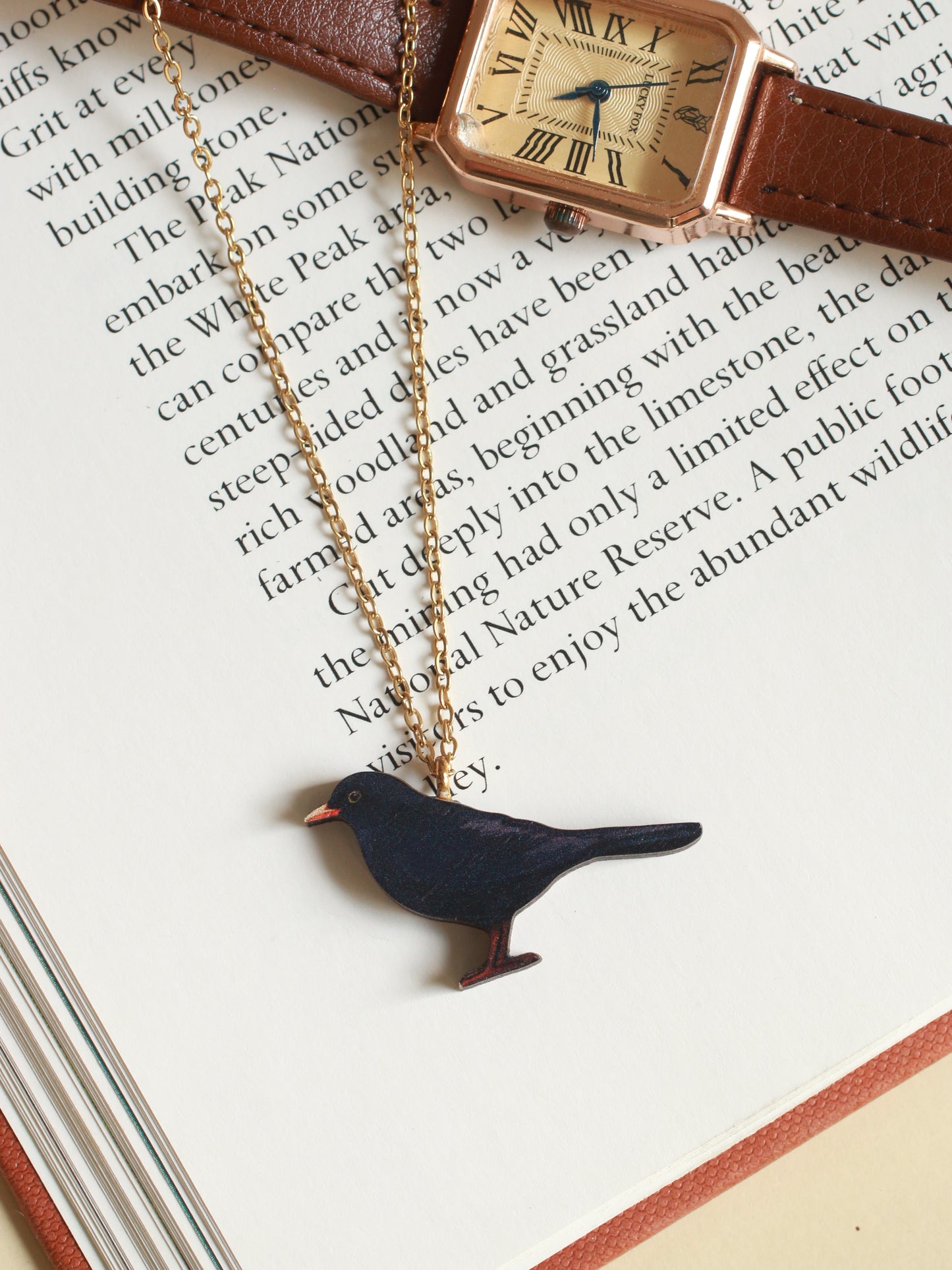 Black bird necklace - wooden bird pendant