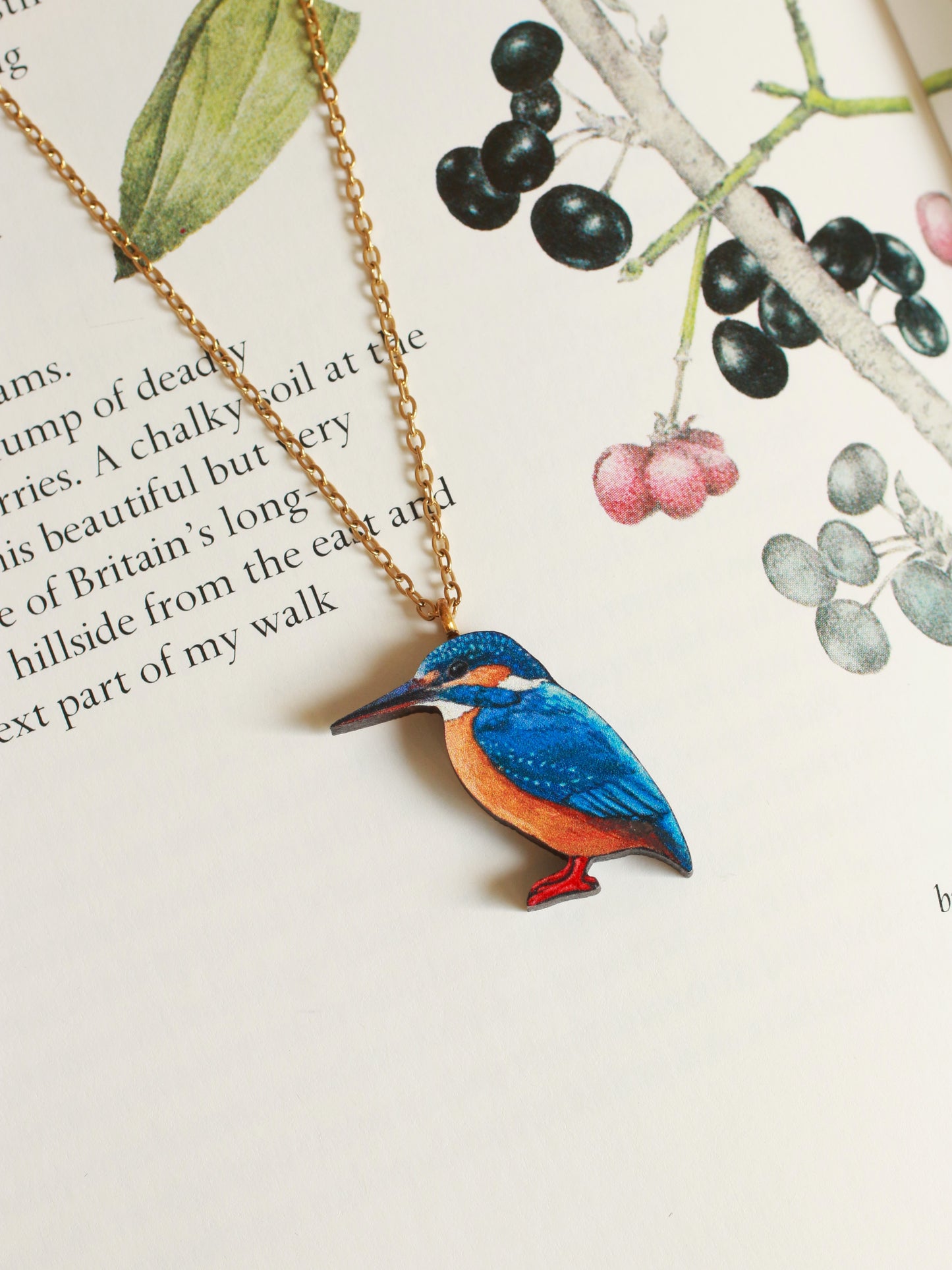 Kingfisher necklace - wooden bird pendant