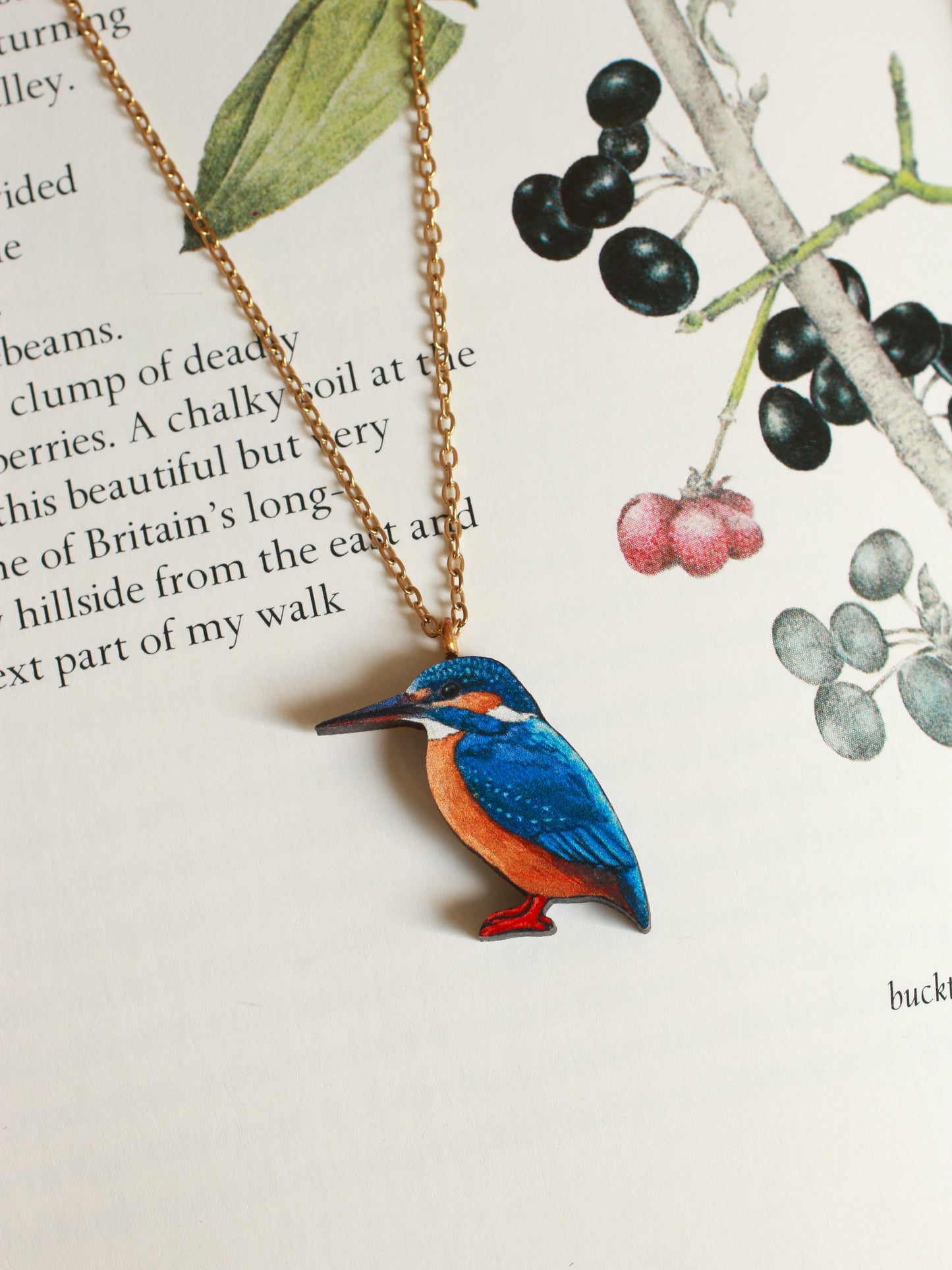 Kingfisher necklace - wooden bird pendant