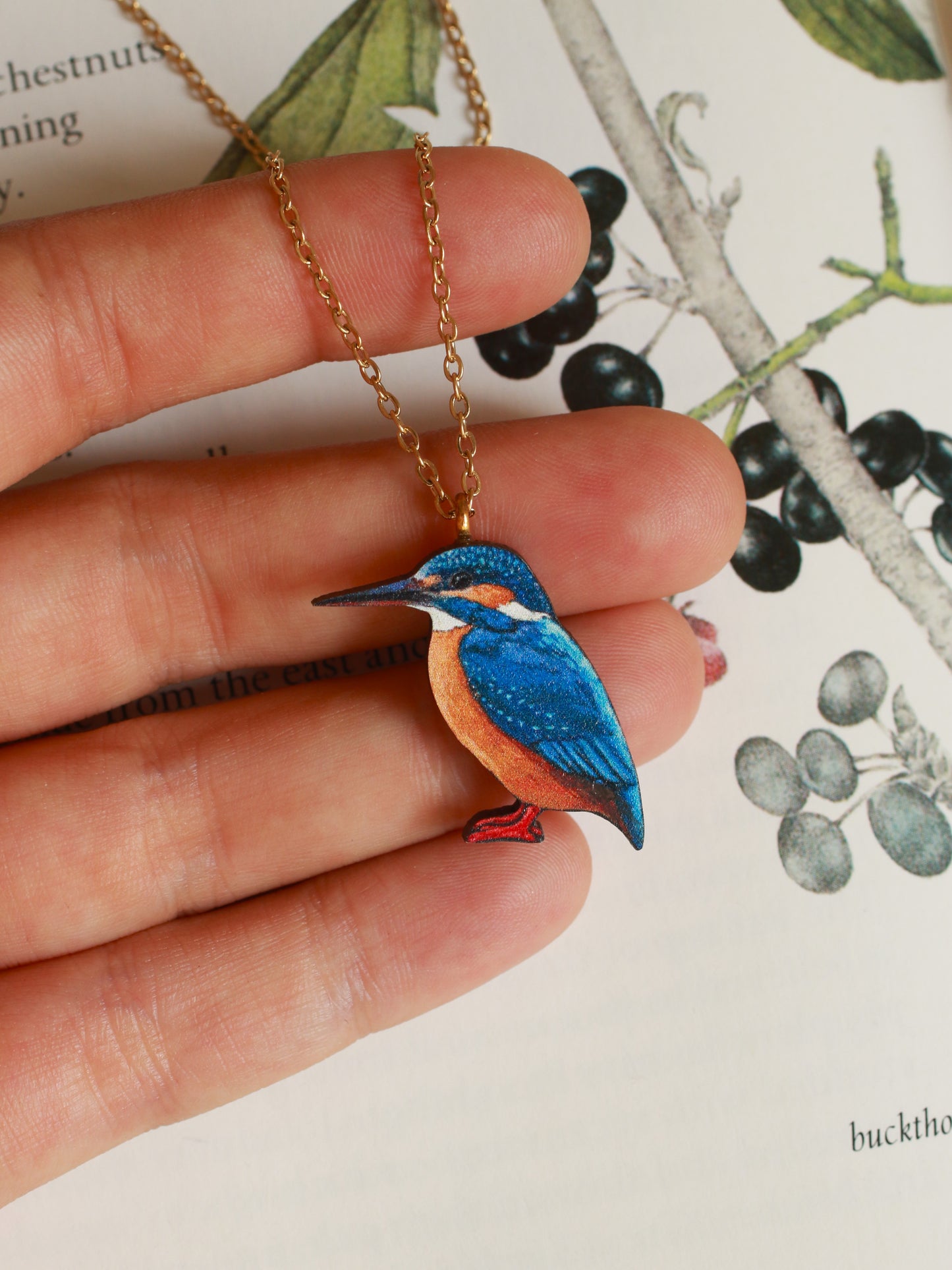 Kingfisher necklace - wooden bird pendant