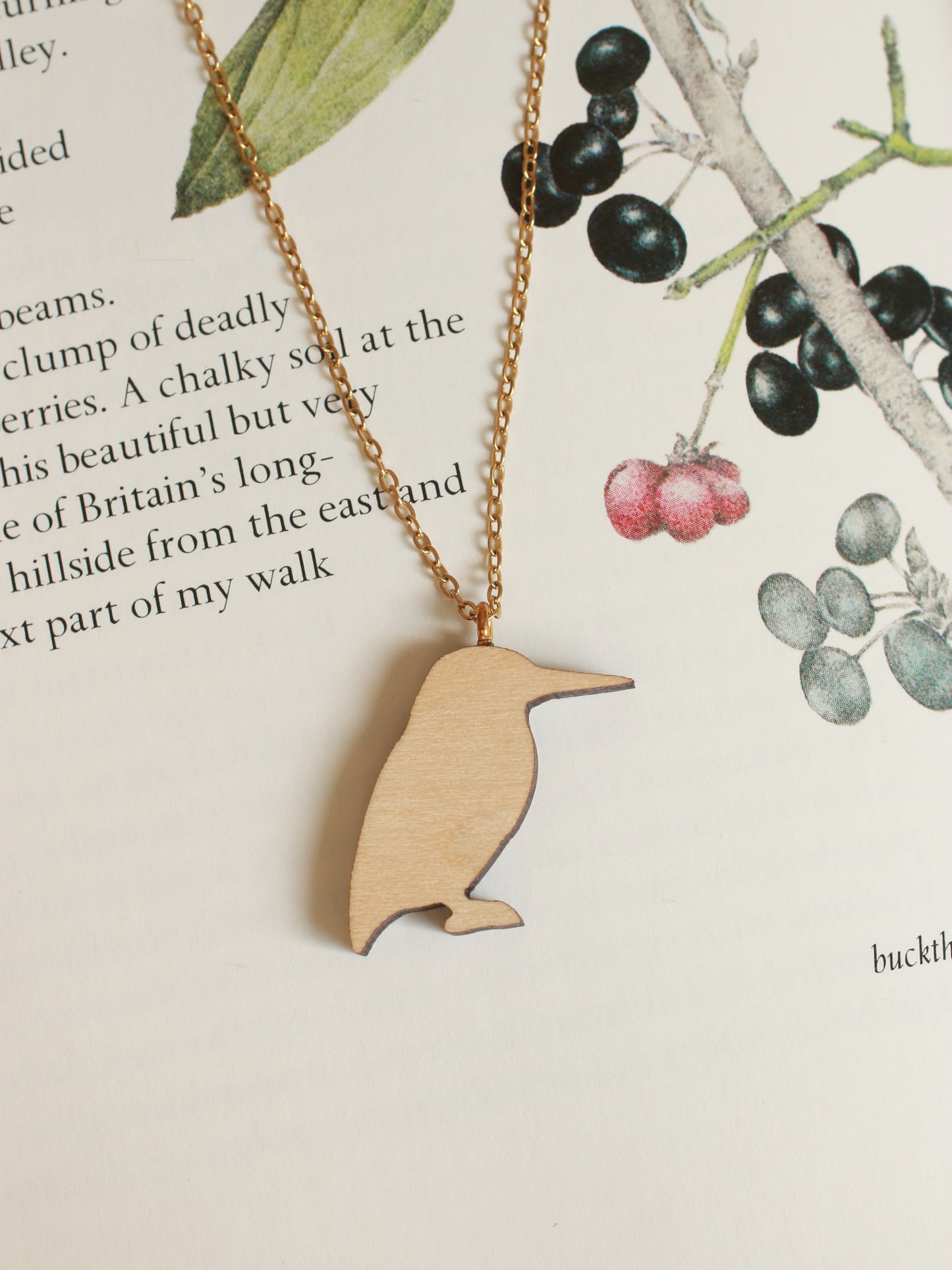 Kingfisher necklace - wooden bird pendant