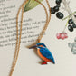 Kingfisher necklace - wooden bird pendant