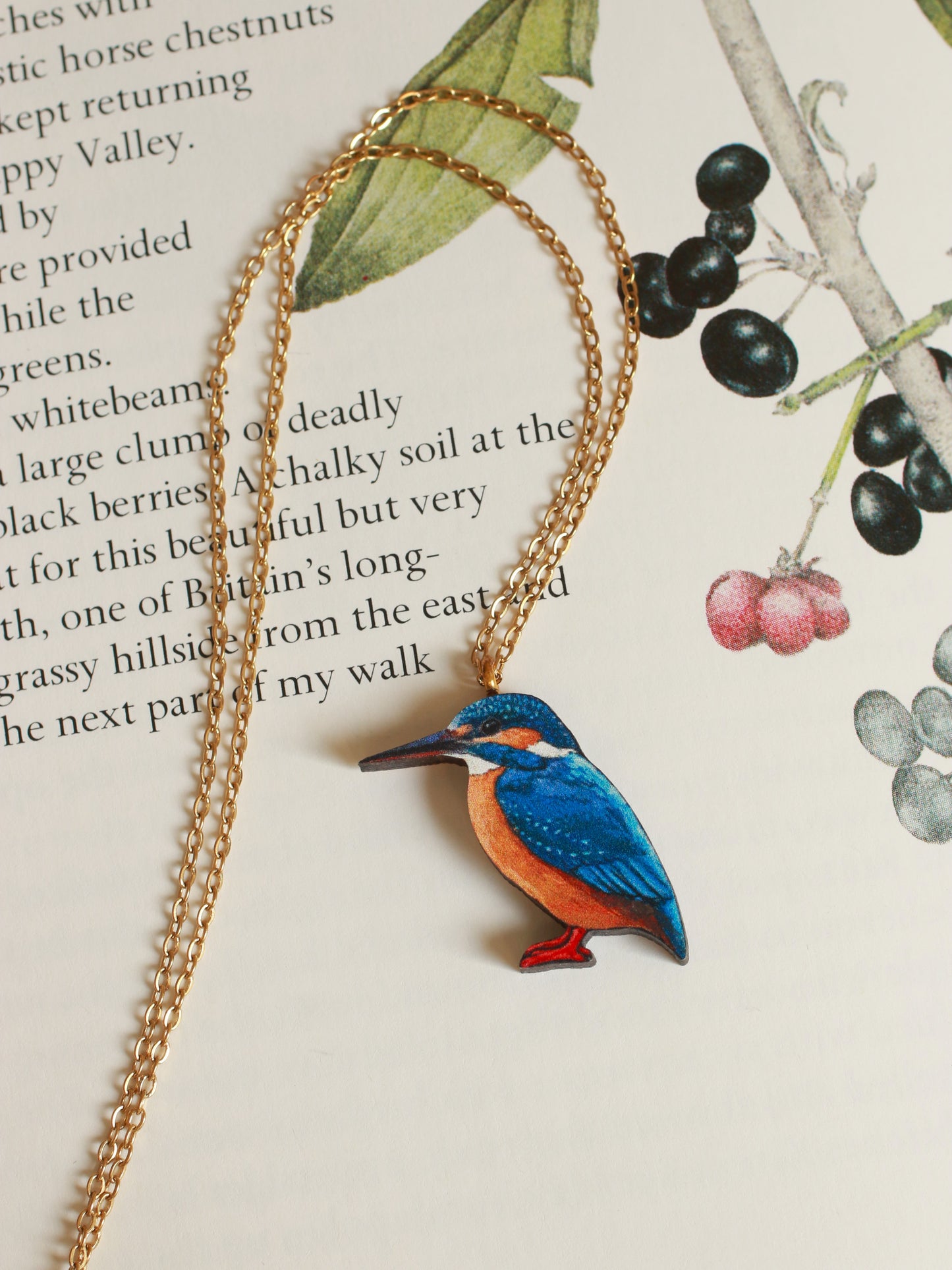 Kingfisher necklace - wooden bird pendant