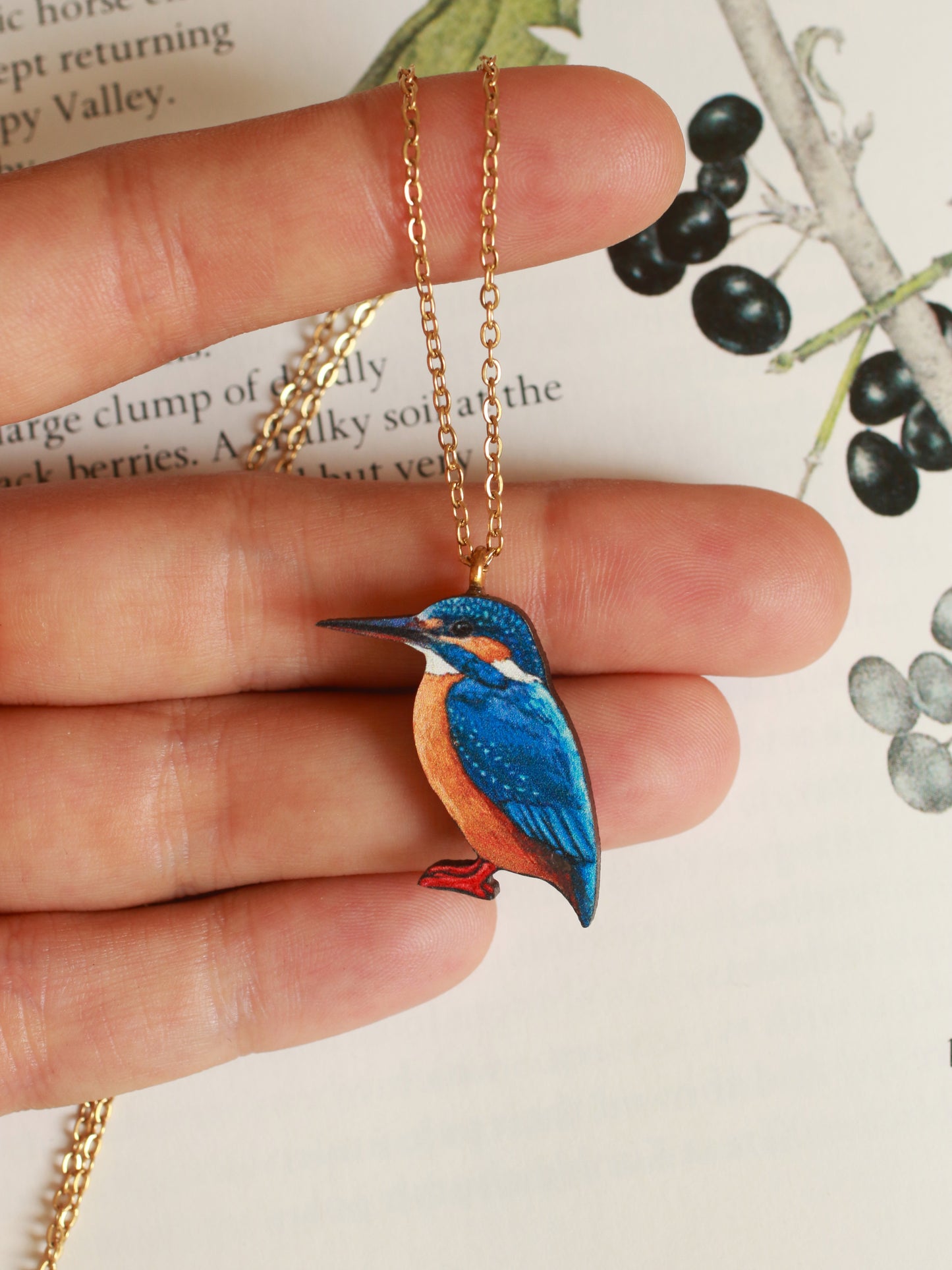 Kingfisher necklace - wooden bird pendant