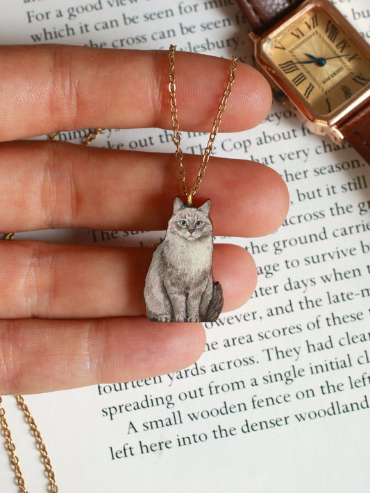 Siberian cat necklace - wooden cat pendant