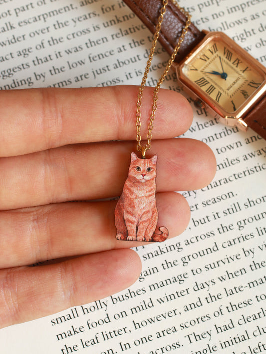 Tabby cat necklace - wooden cat pendant