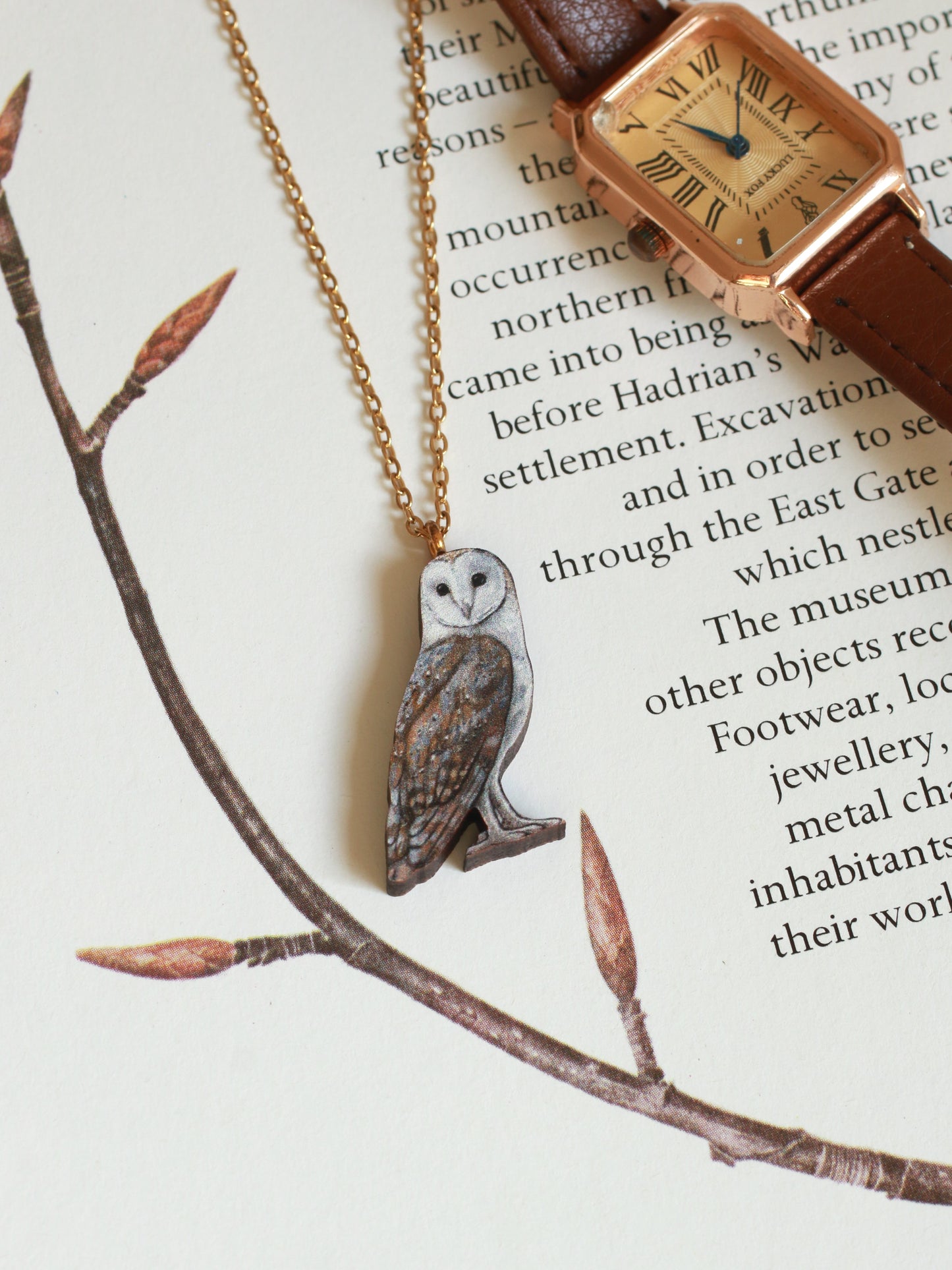 Barn owl necklace - wooden pendant