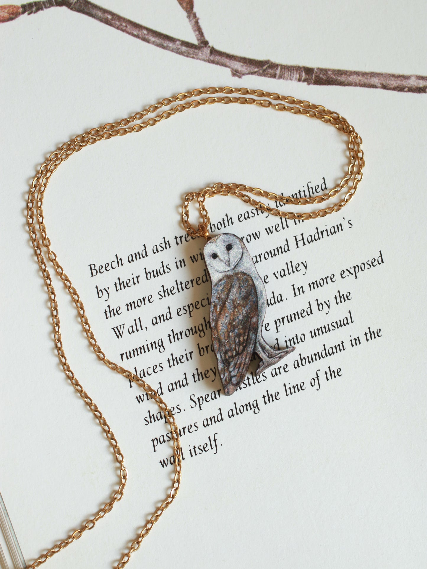 Barn owl necklace - wooden pendant